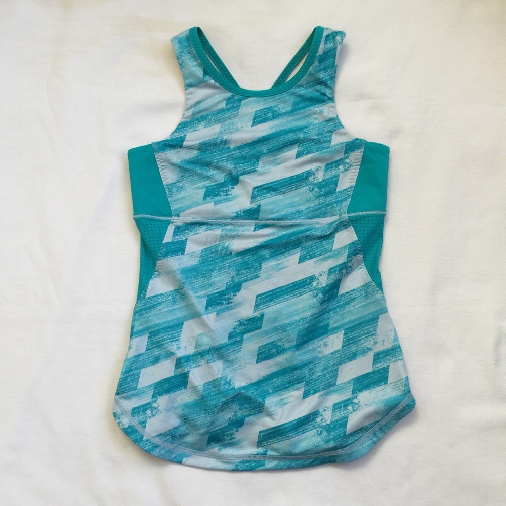ivivva Girls 12 Aqua Blue Houndstooth Strappy Tank